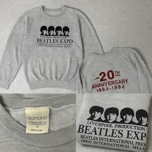 Vintage 1984 Beatles Expo Thin Crewneck 20th Anniversary Made USA Gray L LS Retr